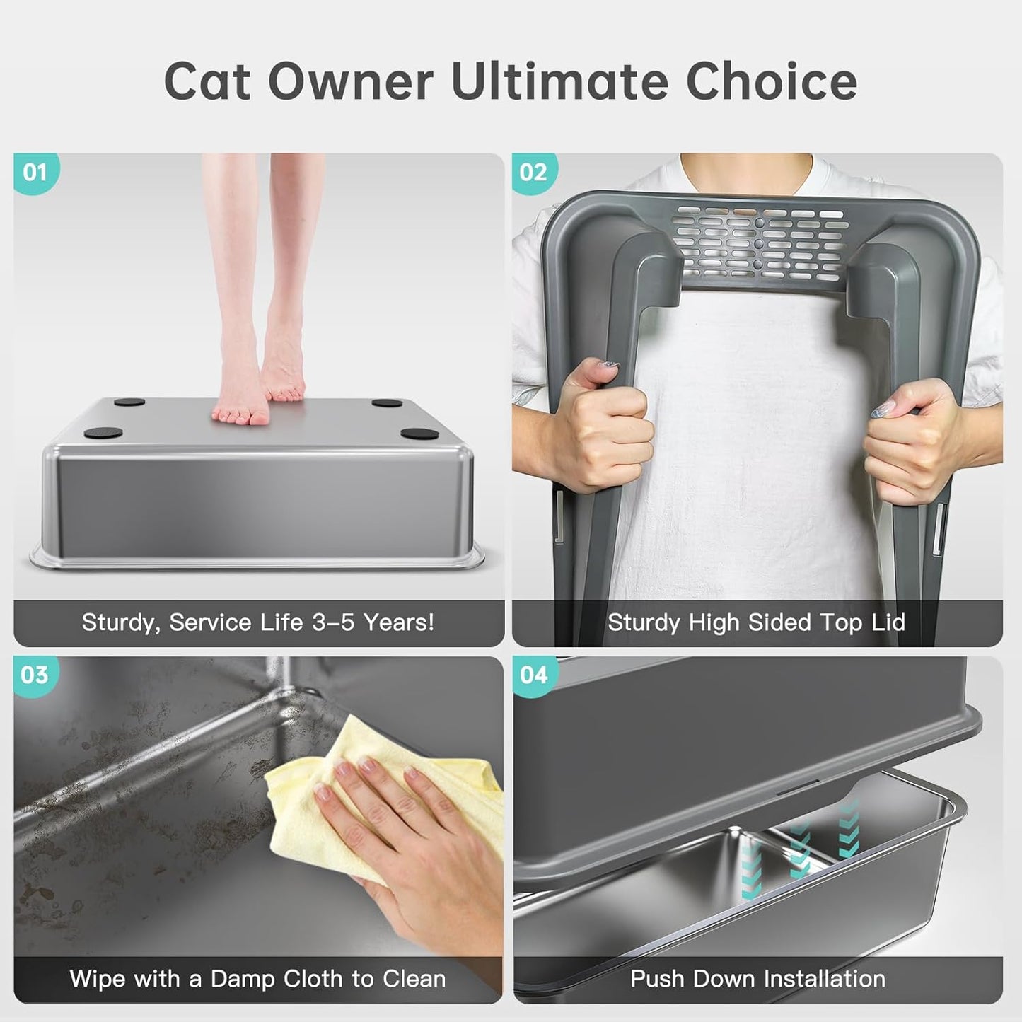 Experience the Ultimate Comfort with Our XL Enclosed Stainless Steel Cat Litter Box - Odor-Free, Anti-Leakage Design for Large Cats - Includes Convenient Scoop