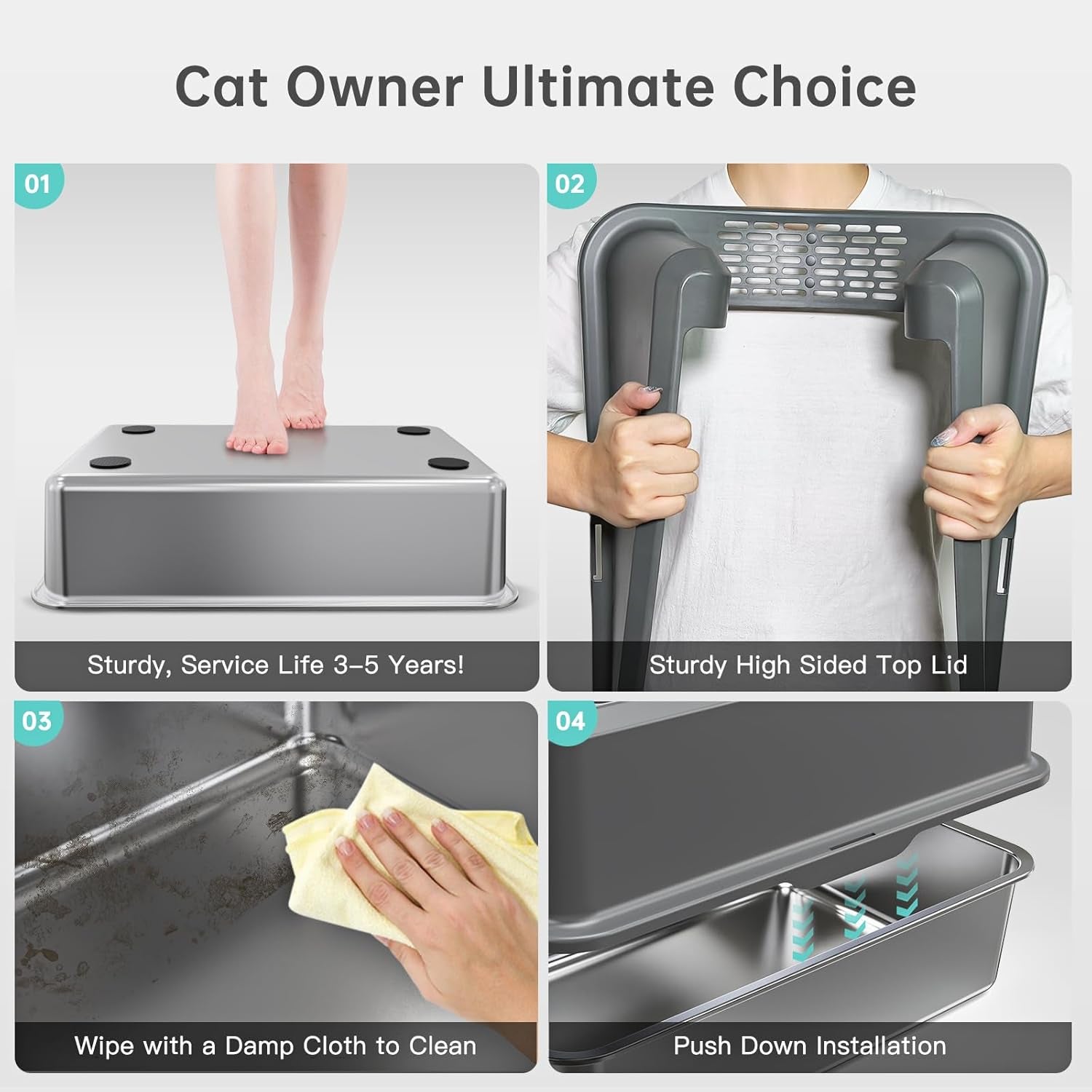 Experience the Ultimate Comfort with Our XL Enclosed Stainless Steel Cat Litter Box - Odor-Free, Anti-Leakage Design for Large Cats - Includes Convenient Scoop