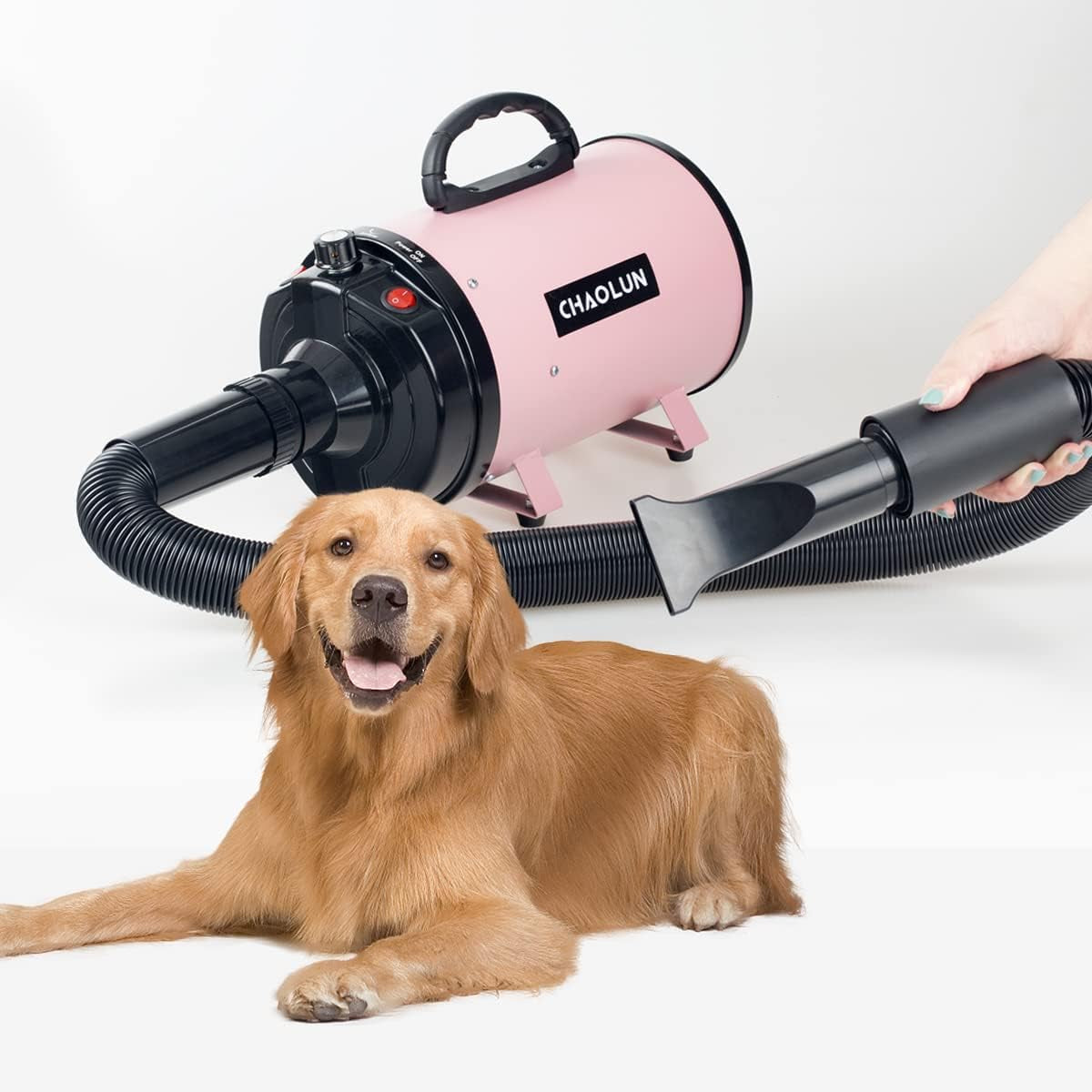 High Velocity Pink Dog Dryer for Pet Grooming - Adjustable Speed, Heater, 3 Nozzles & Comb Included!