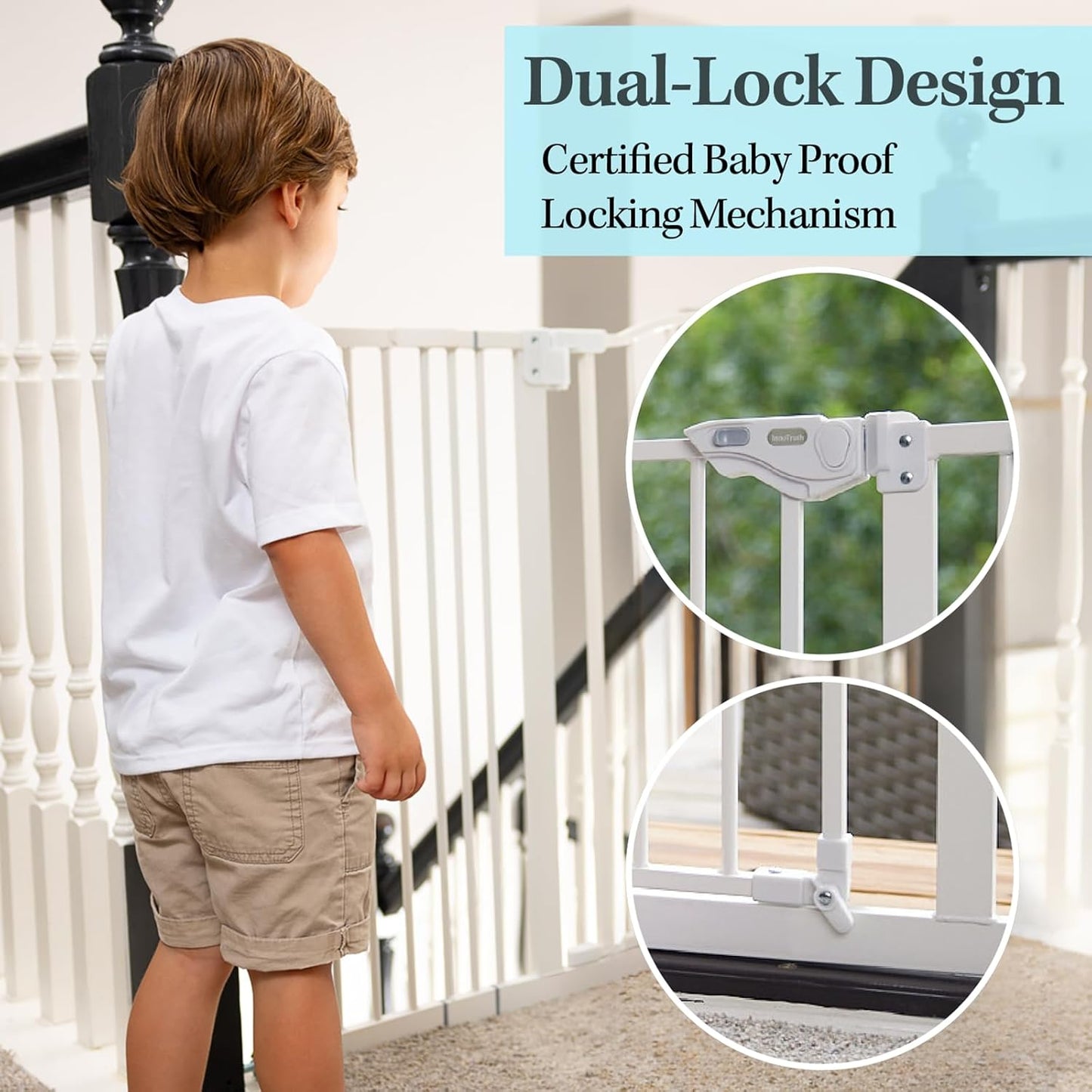 Auto Close Baby Gate for Pets - 29-39.6" Adjustable Dog Gate with One-Hand Opening, 30" Tall Safety Barrier for Stairs, Hallways & Bedrooms - No Drill Wall Pressure Mount - Stylish White Design