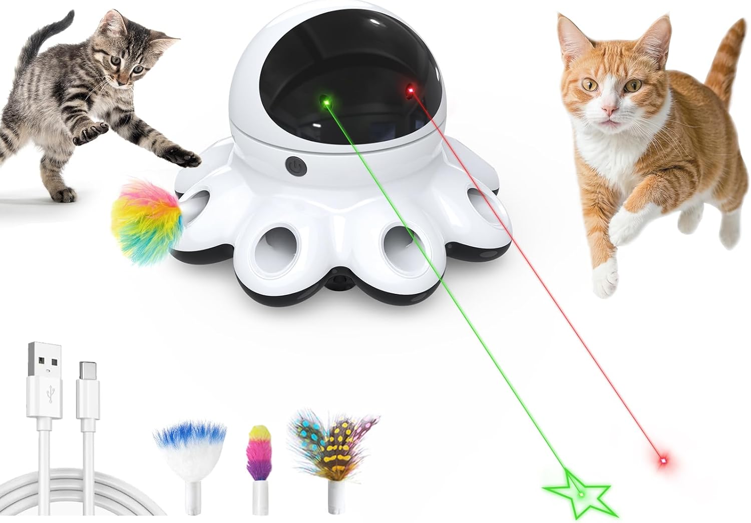 Exciting 2-in-1 Interactive Cat Laser Toy - Automatic Feather Game for Endless Indoor Fun with USB Rechargeable Smart Sensor