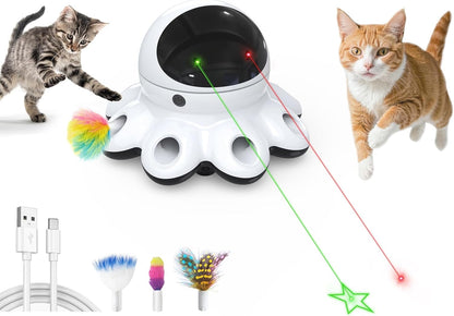 Exciting 2-in-1 Interactive Cat Laser Toy - Automatic Feather Game for Endless Indoor Fun with USB Rechargeable Smart Sensor