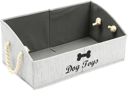 Large Dog Toy Storage Bin - Stylish Grey Basket for Organizing Puppy Toys in Living Room, Playroom, or Closet