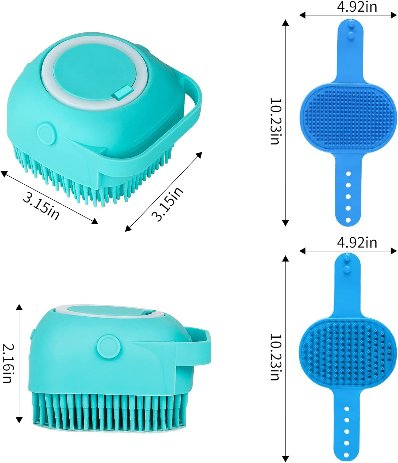 6PCS Dog Bath Brush & Dog Toothbrush | Adjustable Handle Shampoo Brush & Scrubber for Short & Long Haired Dogs & Cats | Effectively Solve Odor & Stain Removal Problems (Blue Blue Blue.)