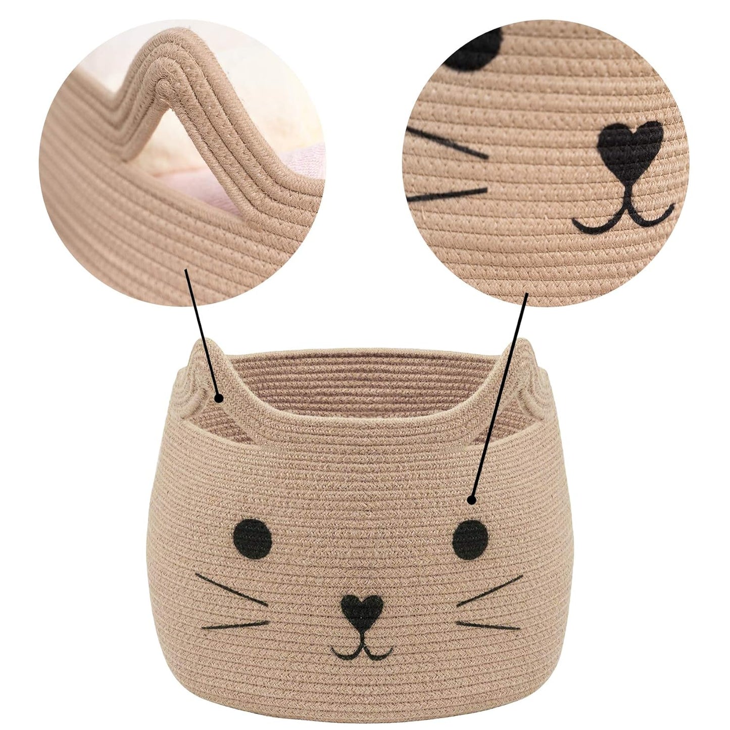 Charming Cat Design Large Woven Cotton Rope Storage Baskets - Perfect for Laundry, Toys, and Gifts!