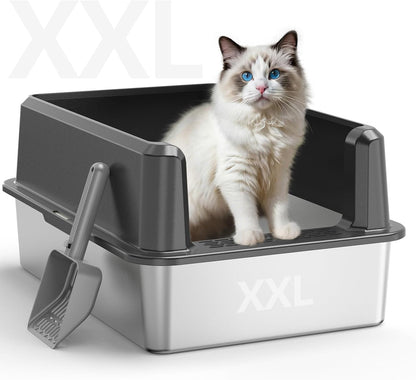 Experience the Ultimate Comfort with Our XL Enclosed Stainless Steel Cat Litter Box - Odor-Free, Anti-Leakage Design for Large Cats - Includes Convenient Scoop