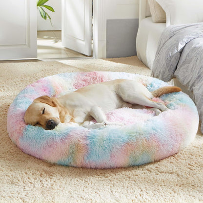 Ultimate Cozy Calming Donut Bed for Dogs & Cats - Luxurious Fluffy Faux Fur for Unmatched Comfort