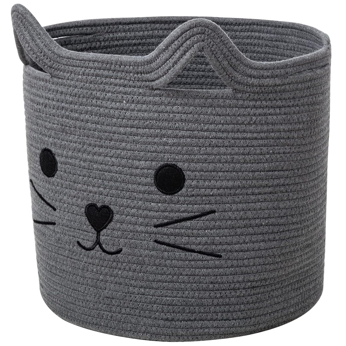 Charming Cat Design Large Woven Cotton Rope Storage Baskets - Perfect for Laundry, Toys, and Gifts!