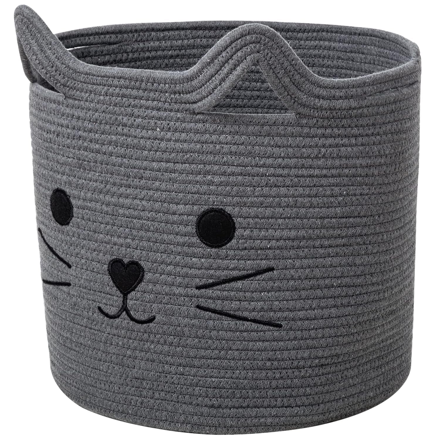 Charming Cat Design Large Woven Cotton Rope Storage Baskets - Perfect for Laundry, Toys, and Gifts!