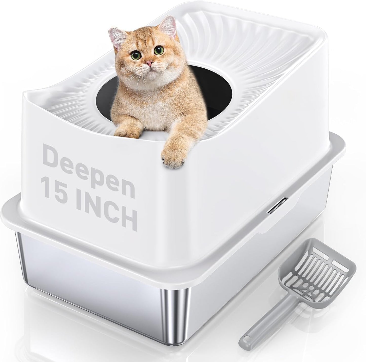 Experience the Ultimate Comfort with Our XL Enclosed Stainless Steel Cat Litter Box - Odor-Free, Anti-Leakage Design for Large Cats - Includes Convenient Scoop