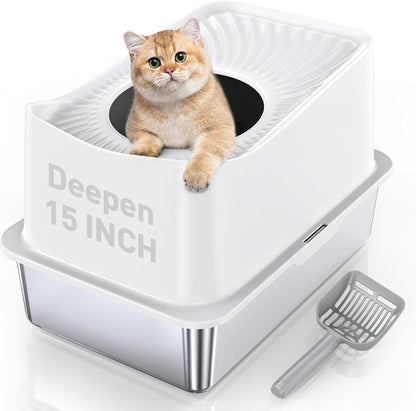 Experience the Ultimate Comfort with Our XL Enclosed Stainless Steel Cat Litter Box - Odor-Free, Anti-Leakage Design for Large Cats - Includes Convenient Scoop