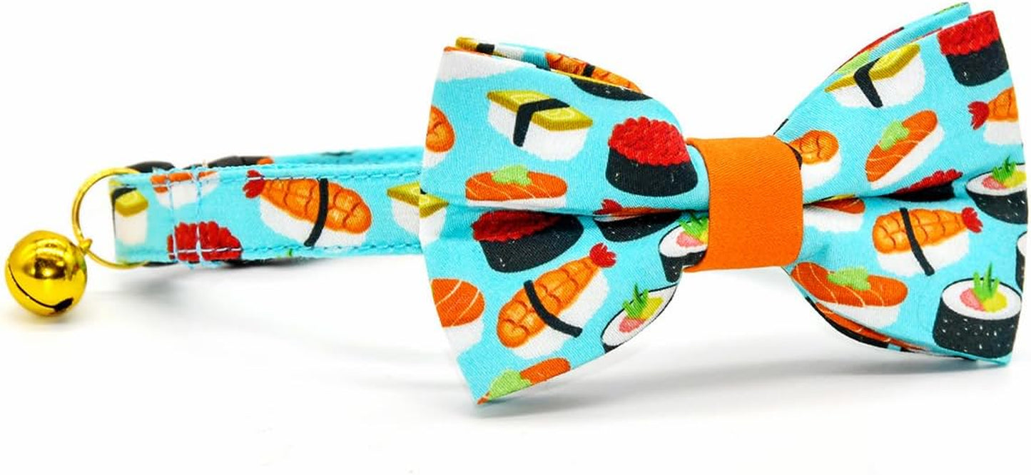 Charming Sushi Cat Collar Bow Set - Breakaway Safety Collar & Bowtie for Kittens - Perfect for Weddings & Birthdays!