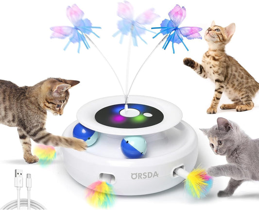 Ultimate 3-in-1 Interactive Cat Toy: Automatic Feather, Fluttering Butterfly, and Track Balls for Endless Indoor Fun!