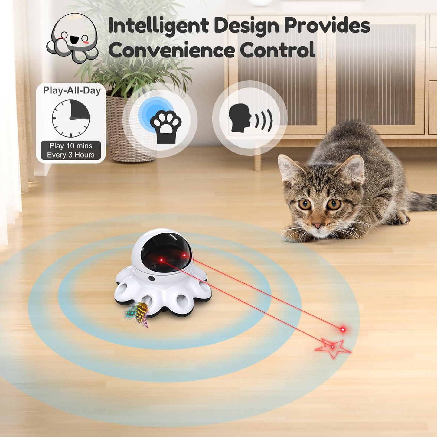 Exciting 2-in-1 Interactive Cat Laser Toy - Automatic Feather Game for Endless Indoor Fun with USB Rechargeable Smart Sensor