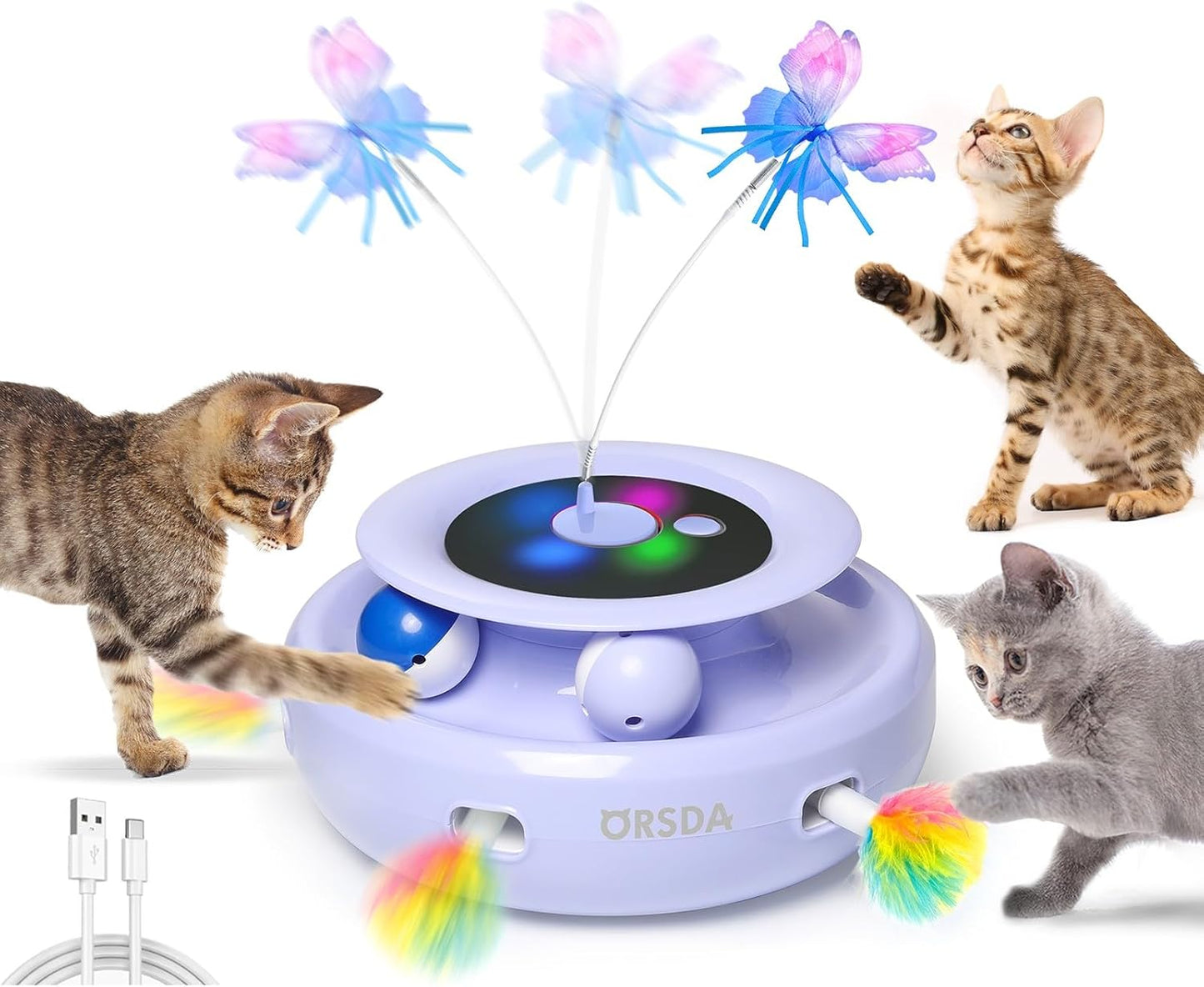 Ultimate 3-in-1 Interactive Cat Toy: Automatic Feather, Fluttering Butterfly, and Track Balls for Endless Indoor Fun!