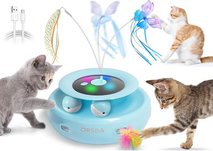 Ultimate 3-in-1 Interactive Cat Toy: Automatic Feather, Fluttering Butterfly, and Track Balls for Endless Indoor Fun!