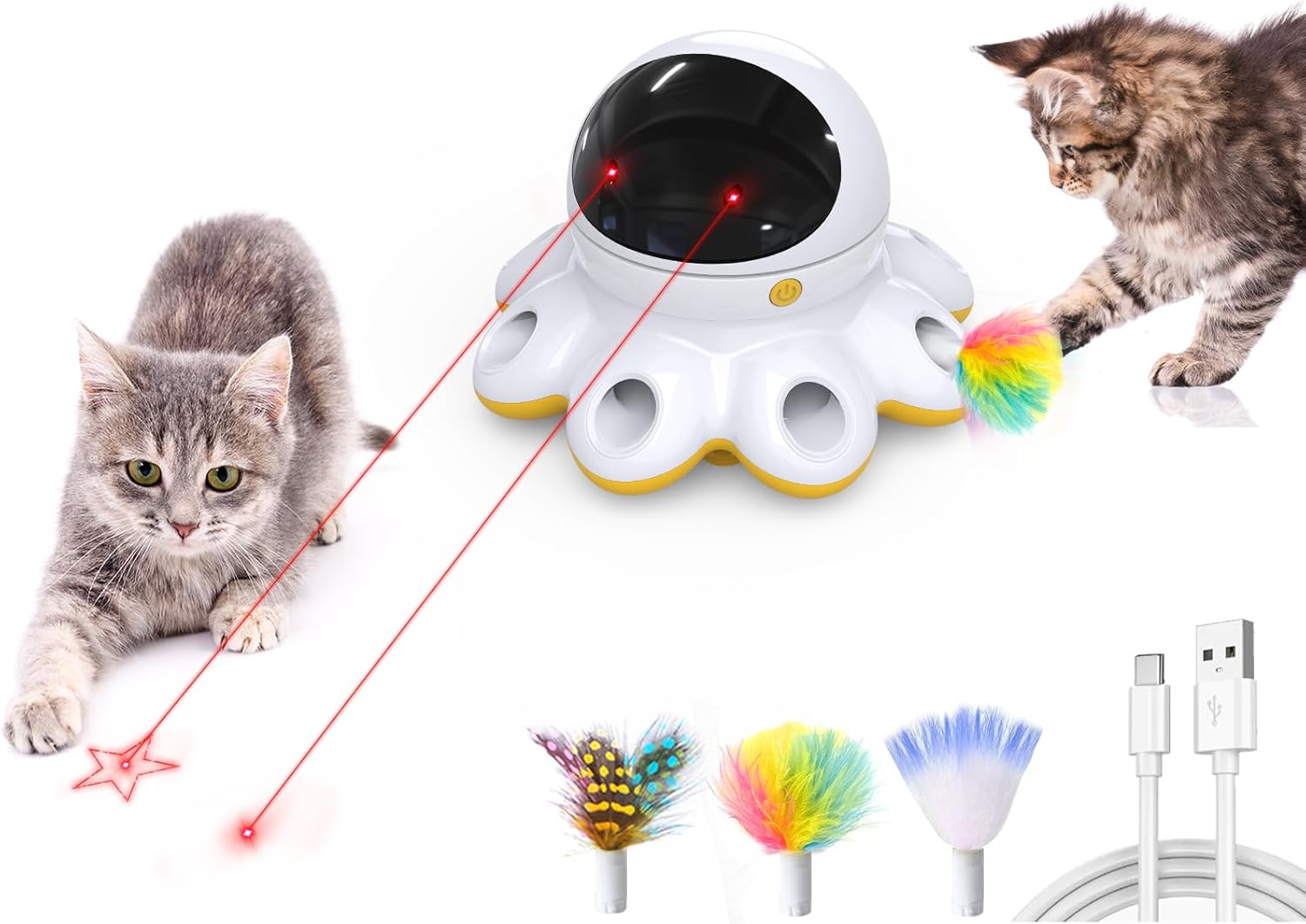 Exciting 2-in-1 Interactive Cat Laser Toy - Automatic Feather Game for Endless Indoor Fun with USB Rechargeable Smart Sensor