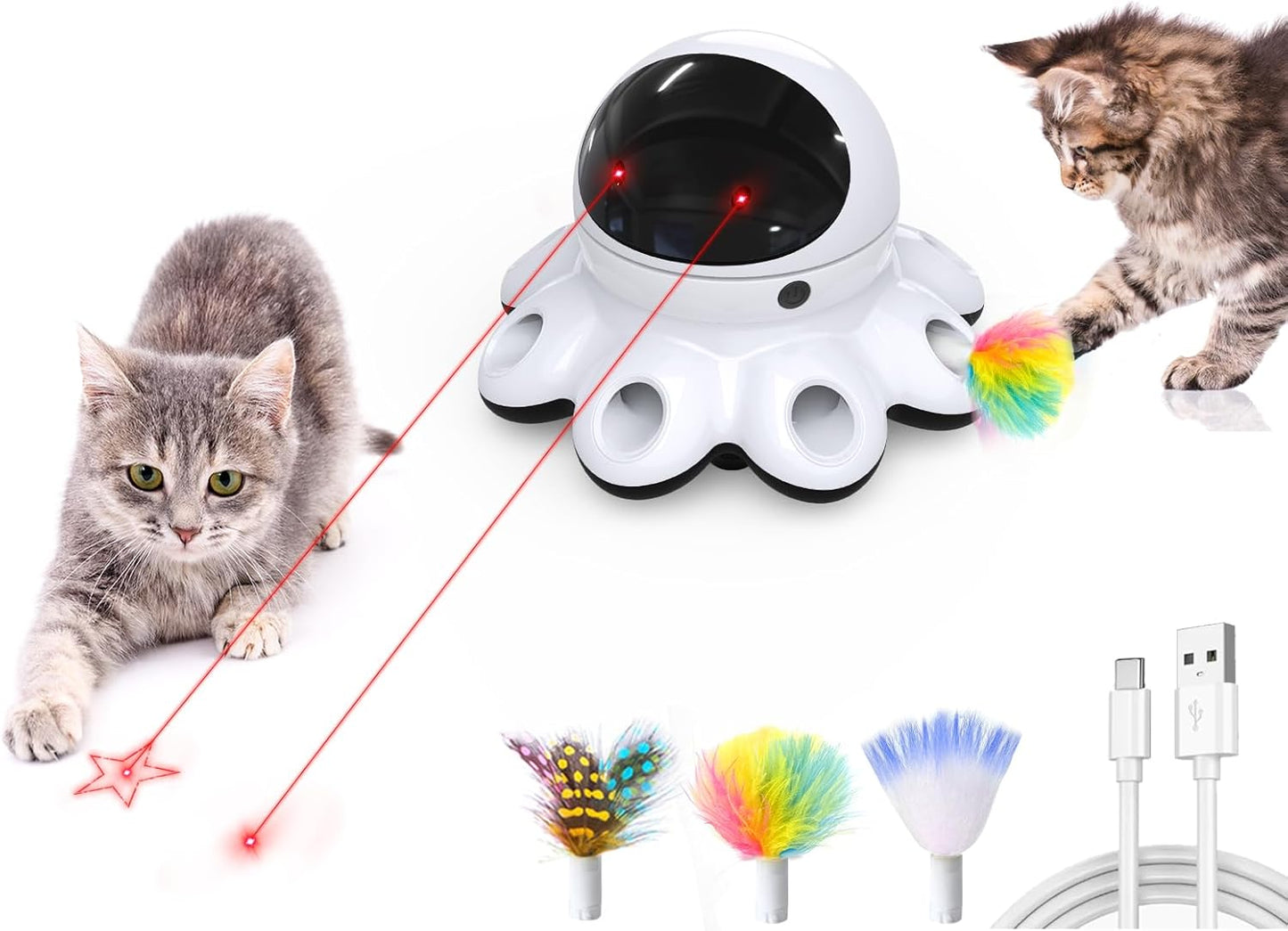 Exciting 2-in-1 Interactive Cat Laser Toy - Automatic Feather Game for Endless Indoor Fun with USB Rechargeable Smart Sensor
