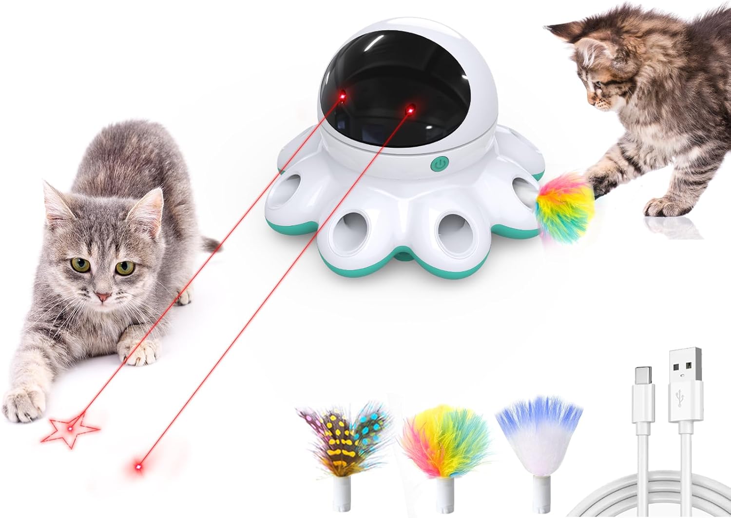 Exciting 2-in-1 Interactive Cat Laser Toy - Automatic Feather Game for Endless Indoor Fun with USB Rechargeable Smart Sensor