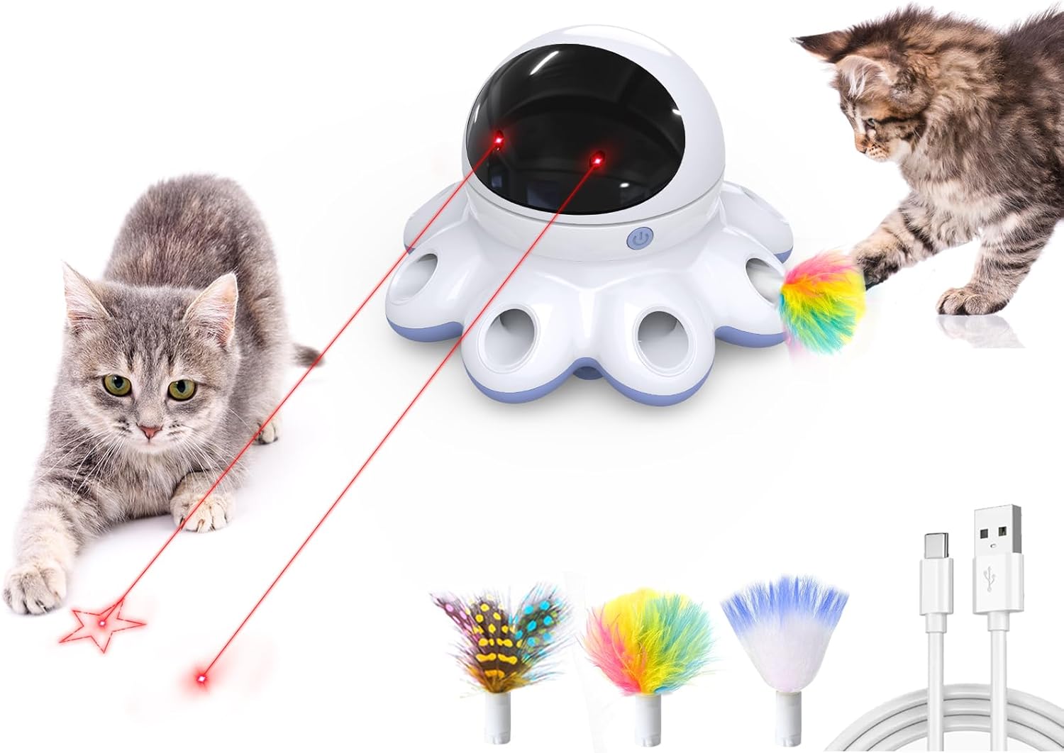 Exciting 2-in-1 Interactive Cat Laser Toy - Automatic Feather Game for Endless Indoor Fun with USB Rechargeable Smart Sensor