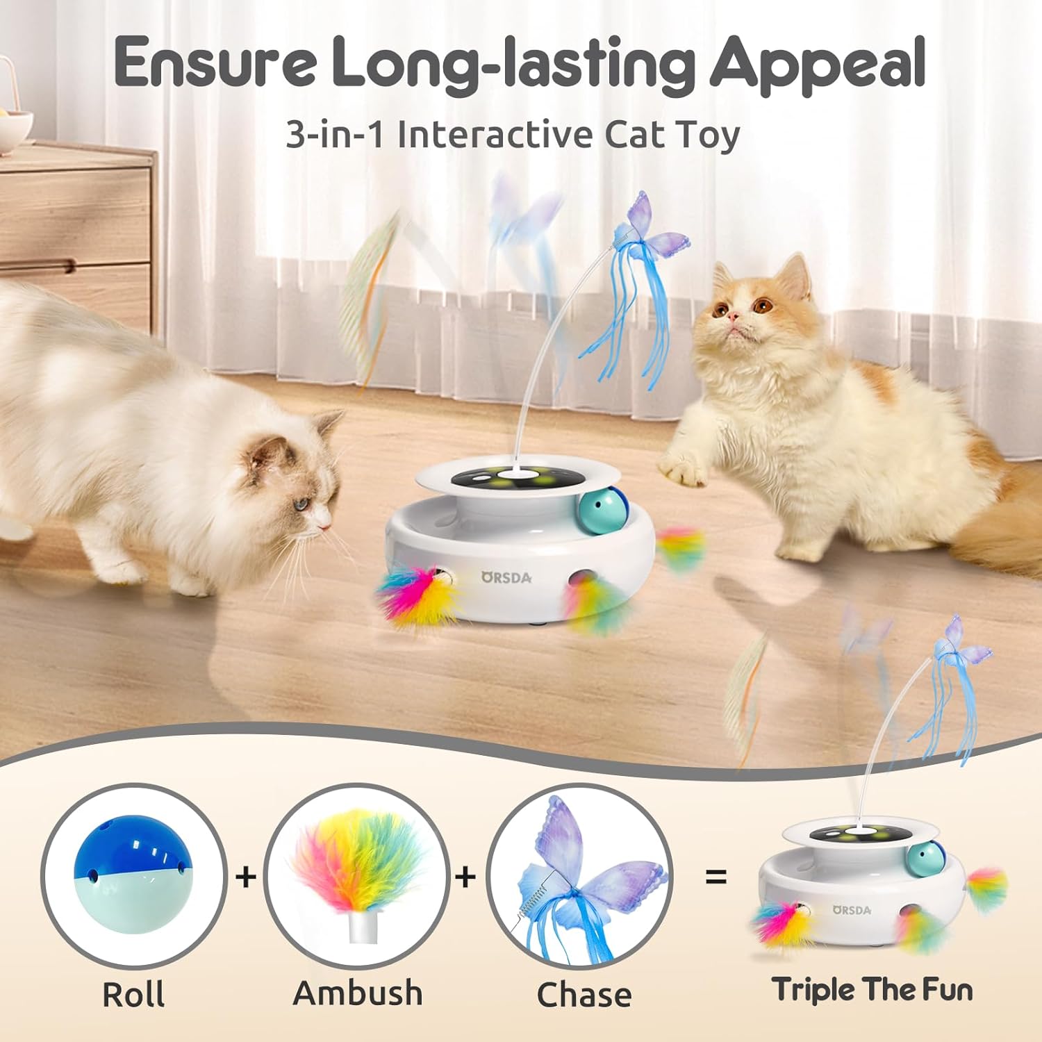 Ultimate 3-in-1 Interactive Cat Toy: Automatic Feather, Fluttering Butterfly, and Track Balls for Endless Indoor Fun!