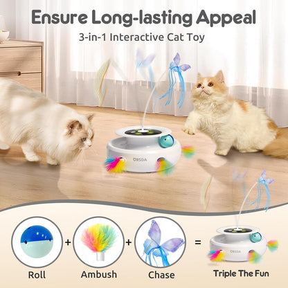 Ultimate 3-in-1 Interactive Cat Toy: Automatic Feather, Fluttering Butterfly, and Track Balls for Endless Indoor Fun!