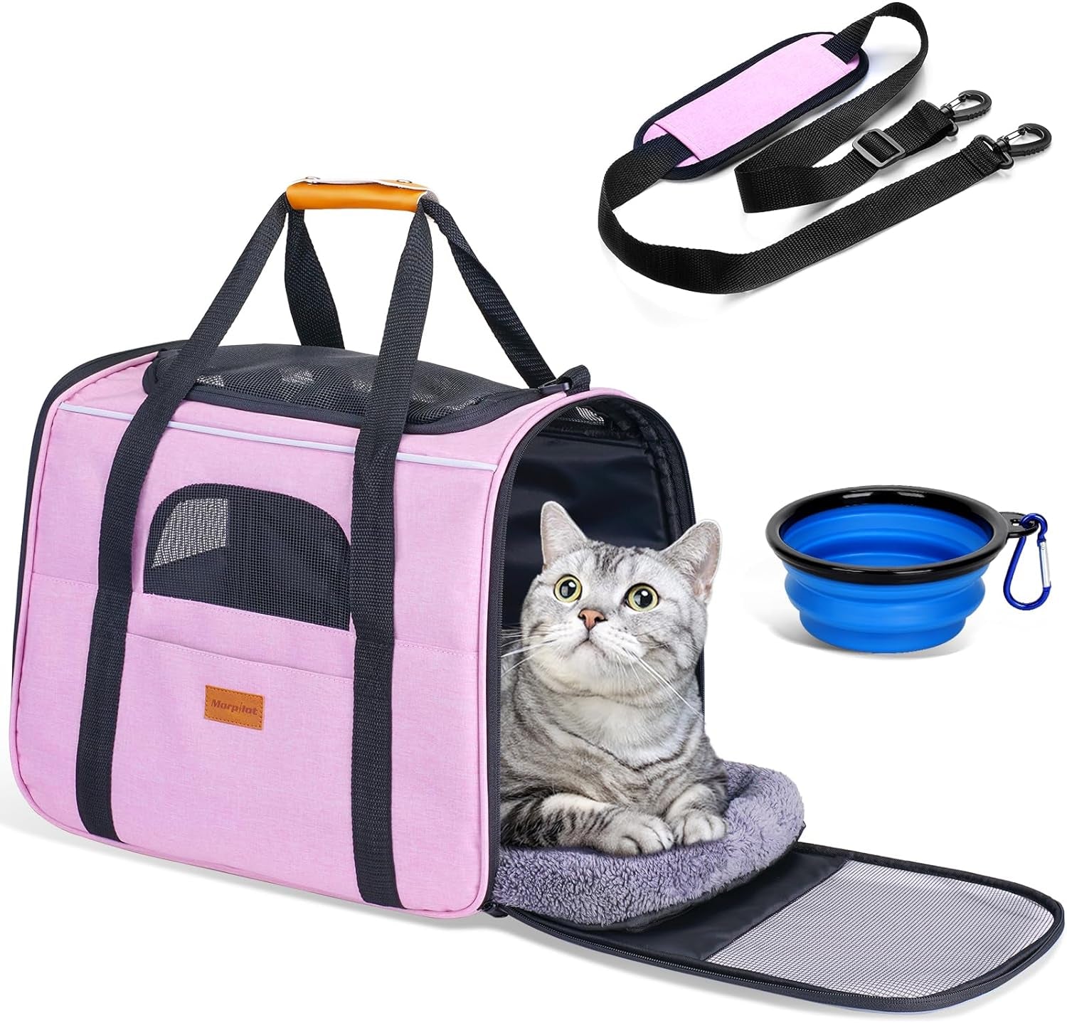 Soft Cat Carrier for Medium to Large Cats - Comfortable & Secure with Dual-Sided Cushion, Buckle & Foldable Bowl - Ideal for Small Dogs (Dark Gray)