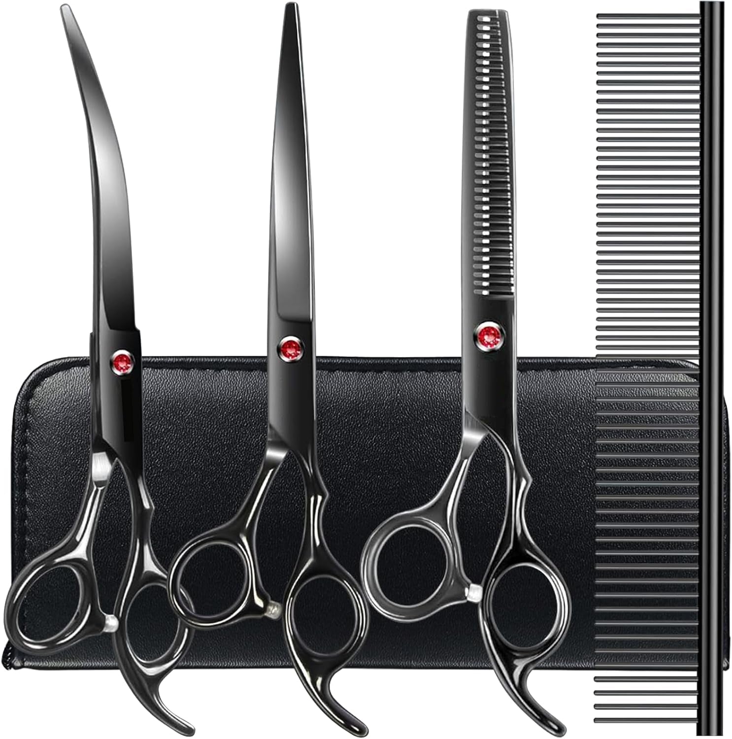 6 In1 Professional Dog Grooming Scissors Kit, Dog Shears for Grooming with Safety round Tips, Titanium Coated Grooming Scissors for Dogs Cat Pet at Home