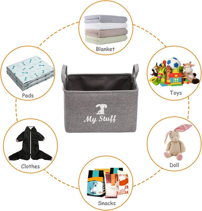 Chic Gray Canvas Dog Toy Storage Basket - The Perfect Organizer for Toys, Blankets, and More!