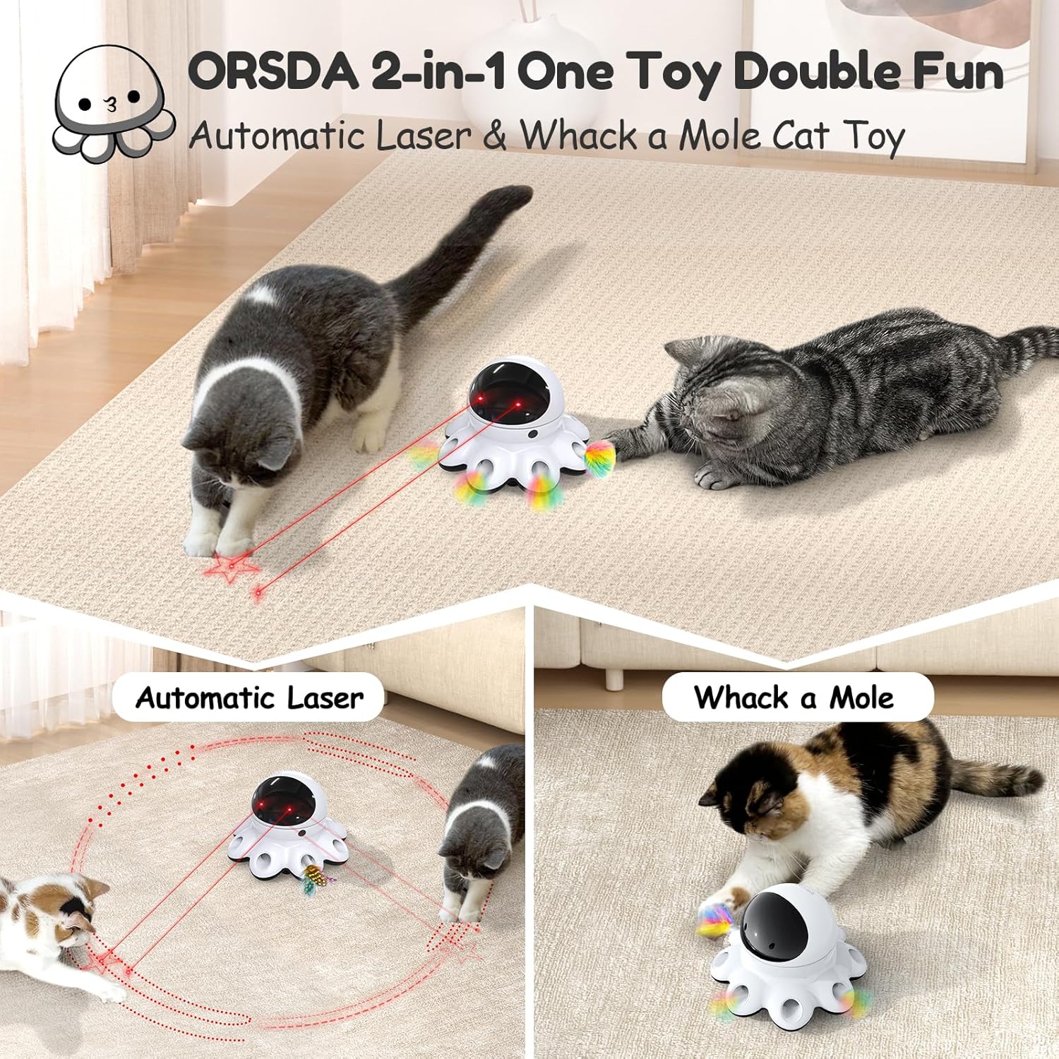 Exciting 2-in-1 Interactive Cat Laser Toy - Automatic Feather Game for Endless Indoor Fun with USB Rechargeable Smart Sensor