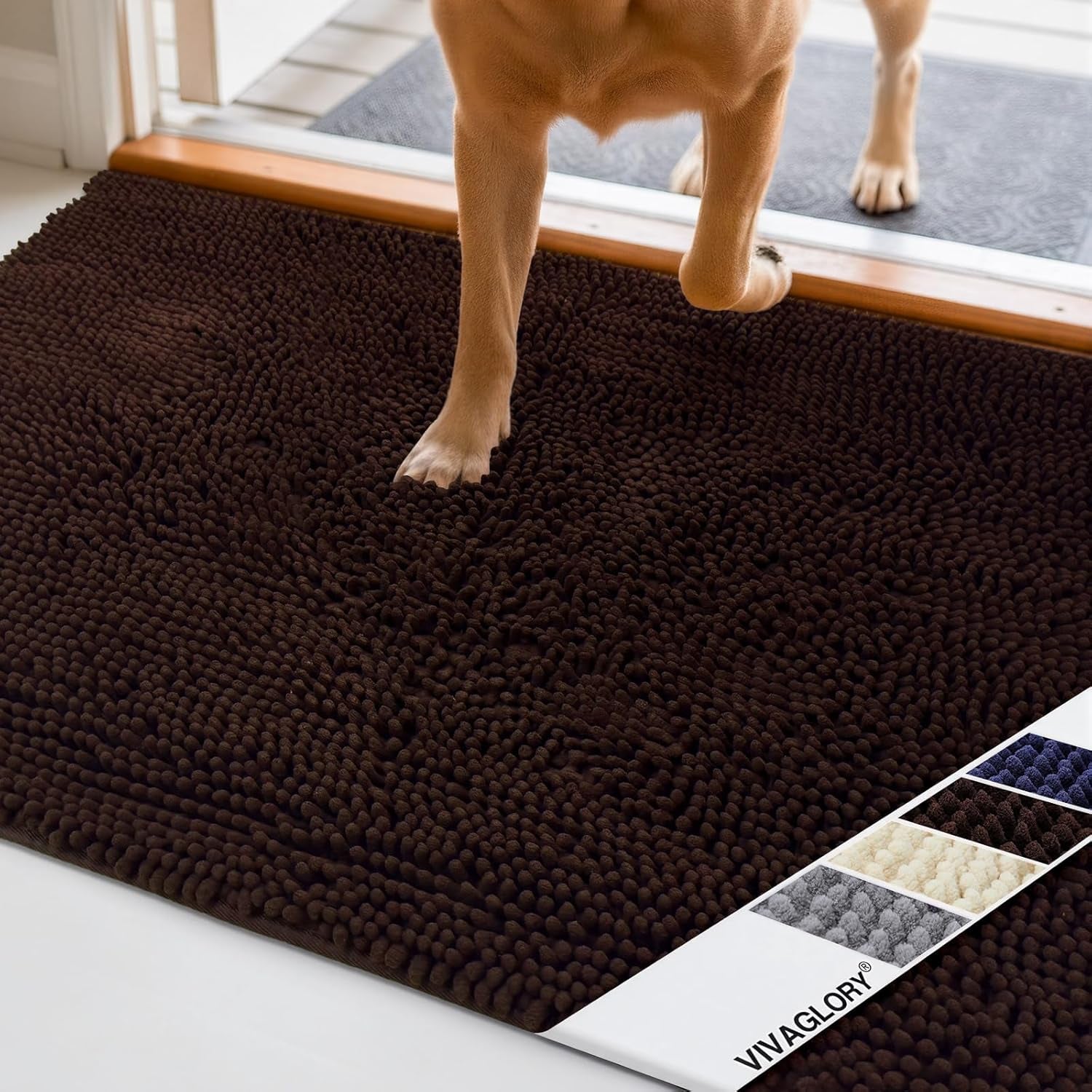 Absorpmax Dog Door Mat - Waterproof & Washable Muddy Paw Rug for Indoor Entryway, 31" x 20", Beige