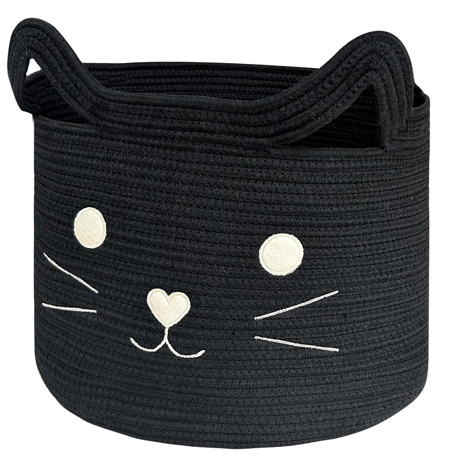 Charming Cat Design Large Woven Cotton Rope Storage Baskets - Perfect for Laundry, Toys, and Gifts!