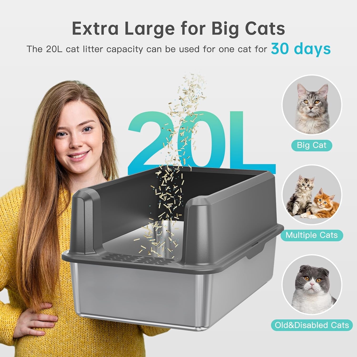 Experience the Ultimate Comfort with Our XL Enclosed Stainless Steel Cat Litter Box - Odor-Free, Anti-Leakage Design for Large Cats - Includes Convenient Scoop