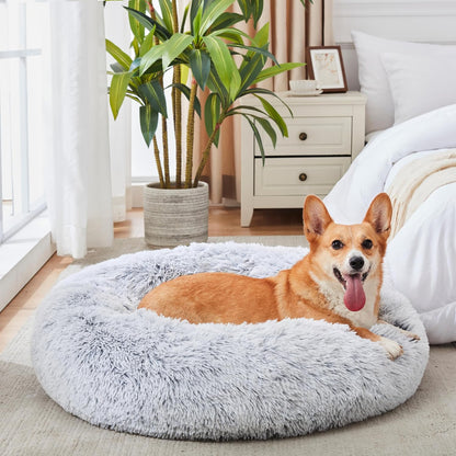 Ultimate Cozy Calming Donut Bed for Dogs & Cats - Luxurious Fluffy Faux Fur for Unmatched Comfort