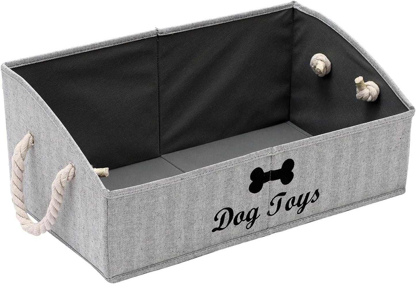 Large Dog Toy Storage Bin - Stylish Grey Basket for Organizing Puppy Toys in Living Room, Playroom, or Closet