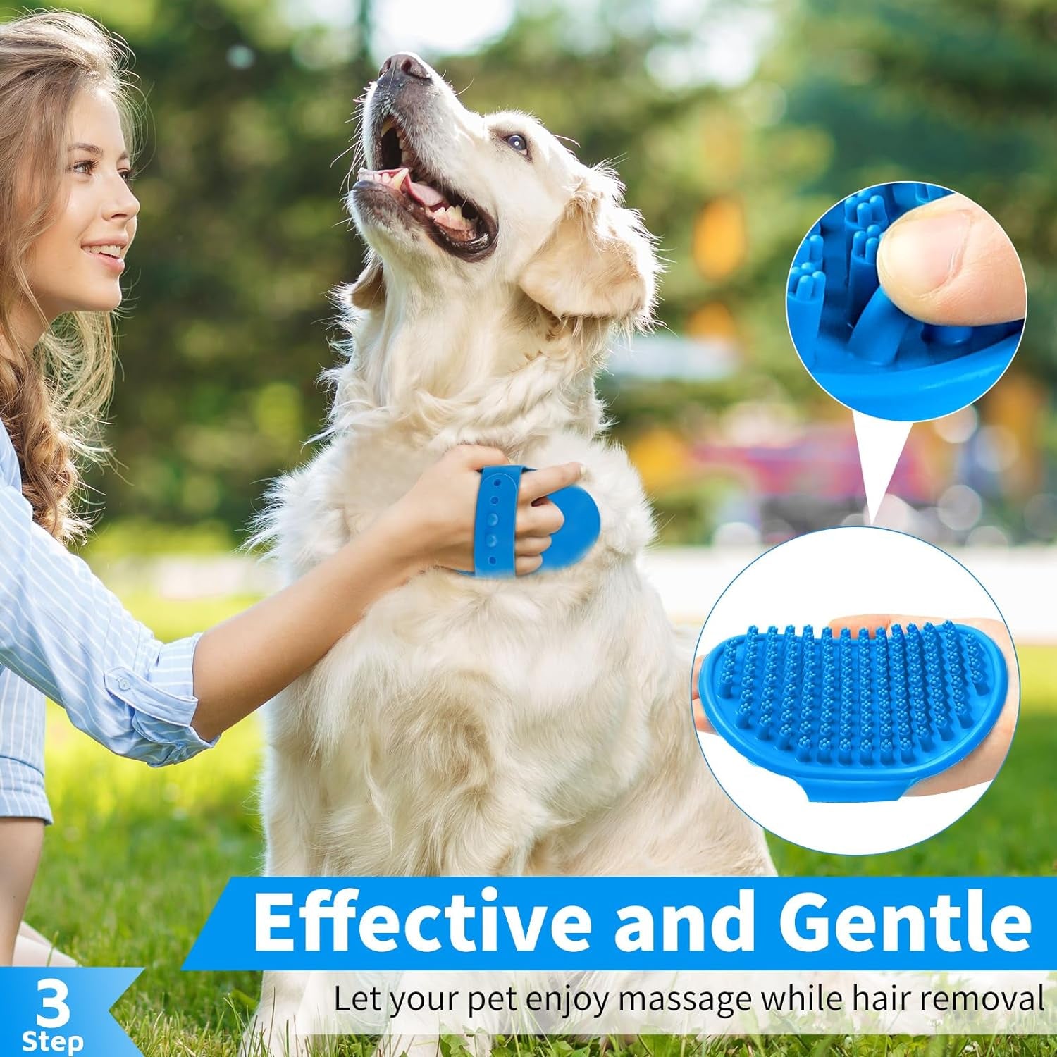 6PCS Dog Bath Brush & Dog Toothbrush | Adjustable Handle Shampoo Brush & Scrubber for Short & Long Haired Dogs & Cats | Effectively Solve Odor & Stain Removal Problems (Blue Blue Blue.)