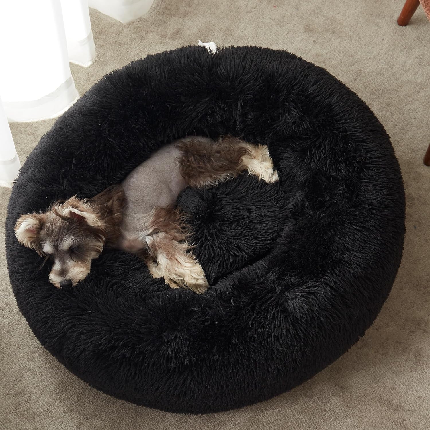 Ultimate Cozy Calming Donut Bed for Dogs & Cats - Luxurious Fluffy Faux Fur for Unmatched Comfort