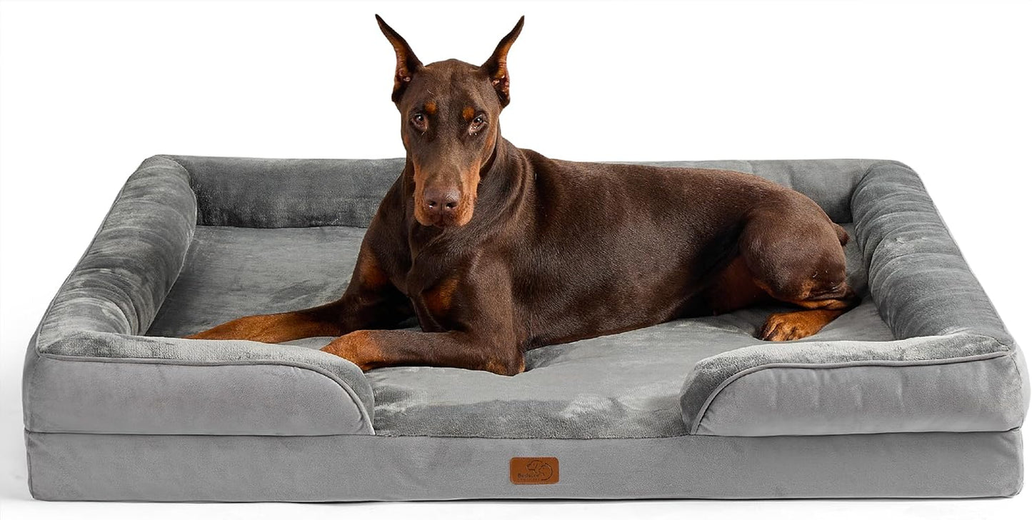 Orthopedic Dog Beds Large Sized Dog - Washable Large Dog Cat Bed Waterproof, Comfort Dogs Couch Sofa with Washable Removable Cover, Pet Bed with Nonskid Bottom, Grey, 35"
