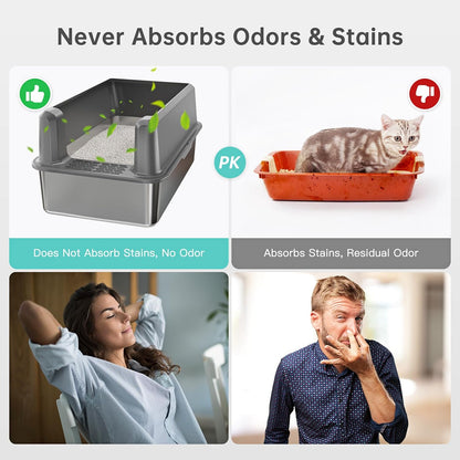 Experience the Ultimate Comfort with Our XL Enclosed Stainless Steel Cat Litter Box - Odor-Free, Anti-Leakage Design for Large Cats - Includes Convenient Scoop