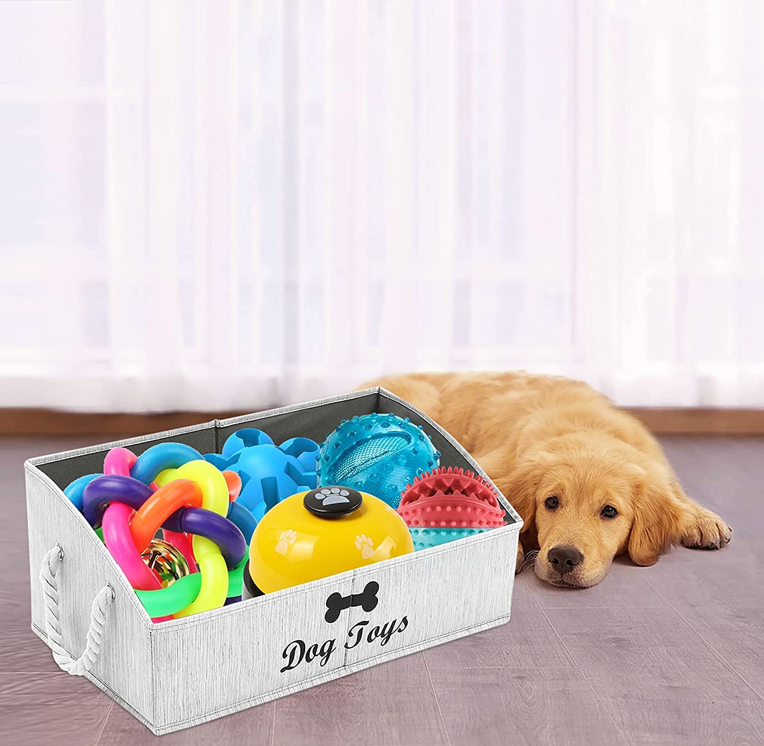 Large Dog Toy Storage Bin - Stylish Grey Basket for Organizing Puppy Toys in Living Room, Playroom, or Closet