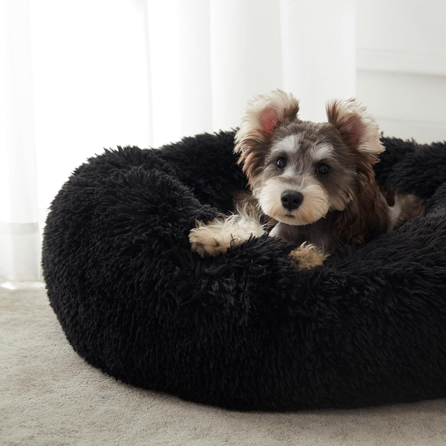 Ultimate Cozy Calming Donut Bed for Dogs & Cats - Luxurious Fluffy Faux Fur for Unmatched Comfort