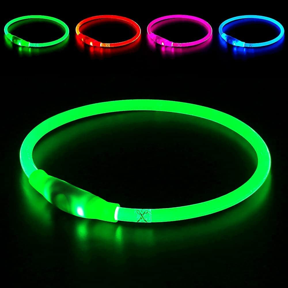 USB Rechargeable LED Dog Collar - Night Safety Light for Small, Medium & Large Dogs (Green)