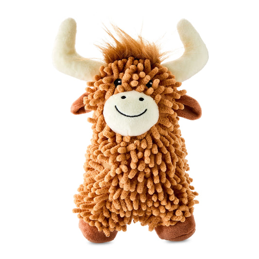 Floppy Highland Cow Plush Dog Toy - Adorable Brown Cuddle Buddy for Your Furry Friend!