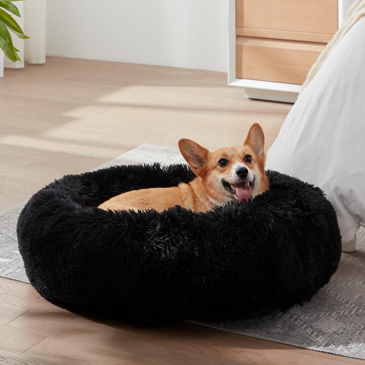 Ultimate Cozy Calming Donut Bed for Dogs & Cats - Luxurious Fluffy Faux Fur for Unmatched Comfort