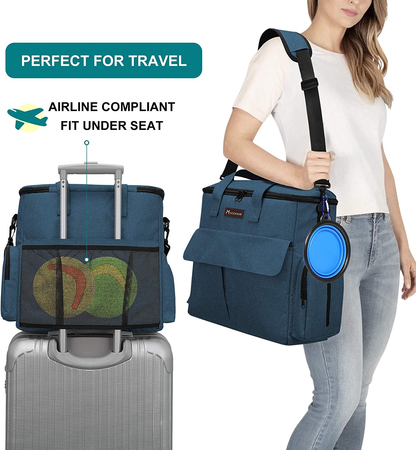 Ultimate Airline Approved Dog Travel Bag - Complete Weekend Pet Set with Multi-Function Pockets, Food Storage, Collapsible Bowls & Feeding Mat in Blue