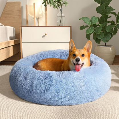 Ultimate Cozy Calming Donut Bed for Dogs & Cats - Luxurious Fluffy Faux Fur for Unmatched Comfort