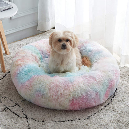 Ultimate Cozy Calming Donut Bed for Dogs & Cats - Luxurious Fluffy Faux Fur for Unmatched Comfort