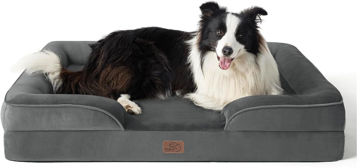 Orthopedic Dog Beds Large Sized Dog - Washable Large Dog Cat Bed Waterproof, Comfort Dogs Couch Sofa with Washable Removable Cover, Pet Bed with Nonskid Bottom, Grey, 35"