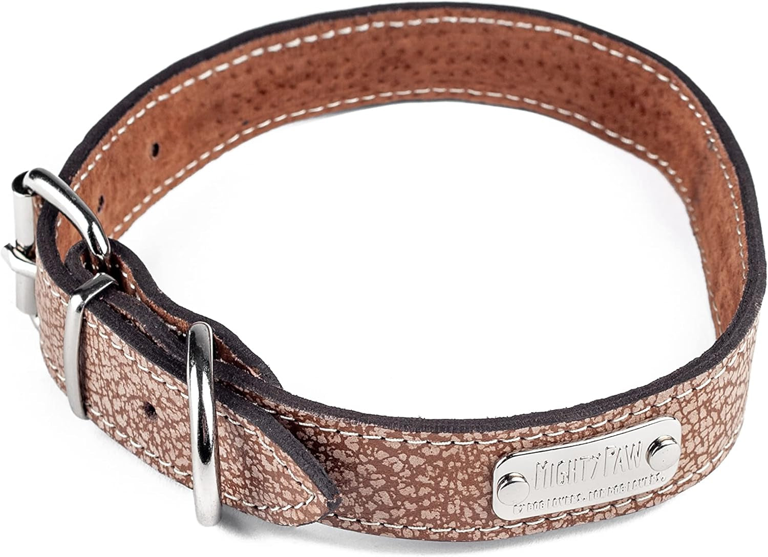 Genuine Distressed Leather Dog Collar - Stylish & Comfortable - Durable Metal Buckle - Perfect for All Breeds (Medium - Black)