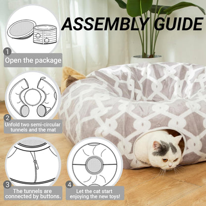 Indulge Your Furry Friend with the Cozy 3 Ft Cat Tunnel Bed - Stylish Gray Geometric Design with Fluffy Toy Balls for Cats & Small Dogs